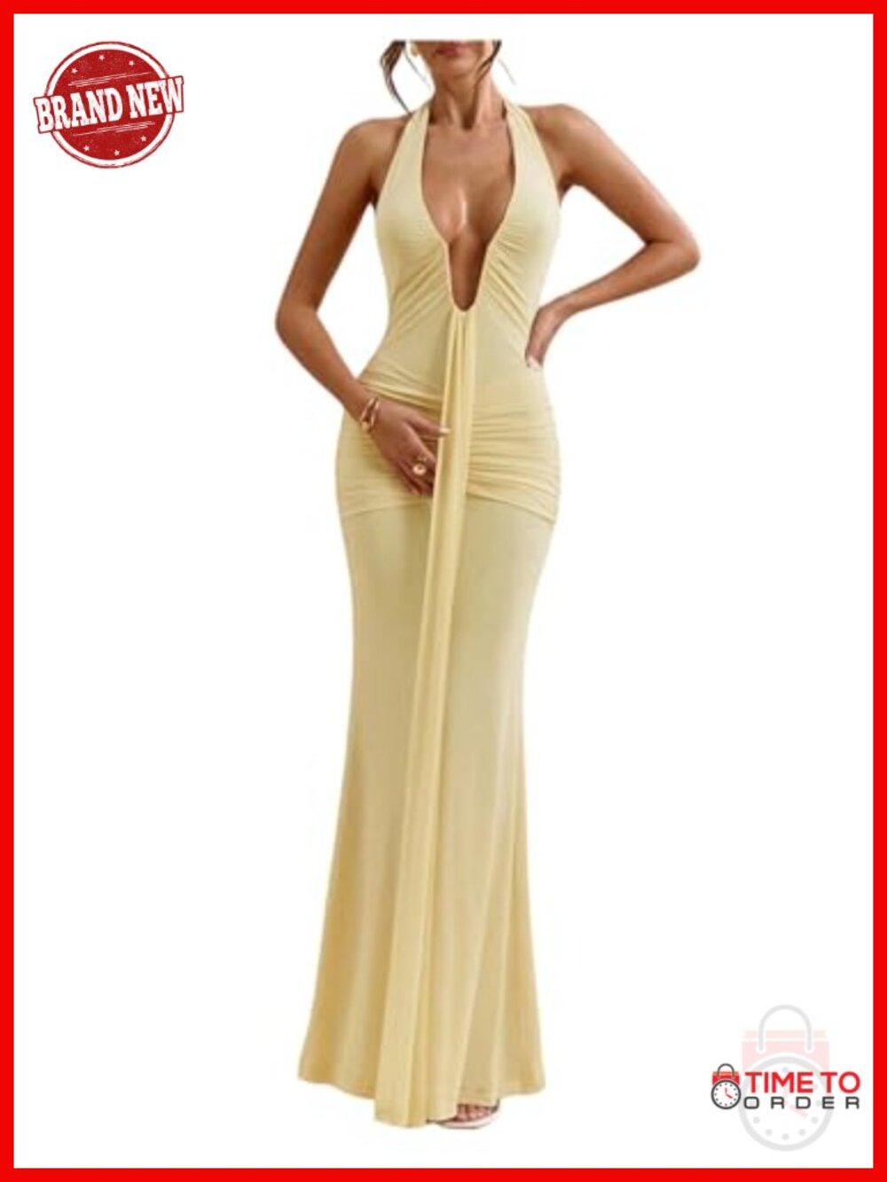 SweatyRocks Halter Deep V Neck Backless Bodycon Maxi Dress